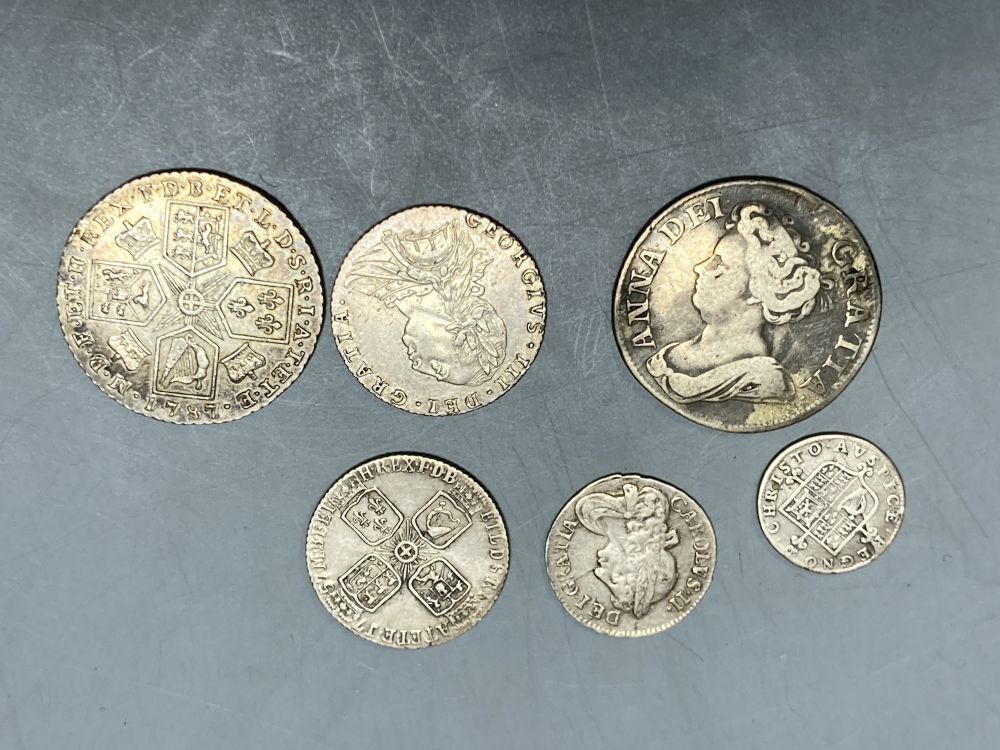Great Britain, 17th/18th century silver coins, (6)